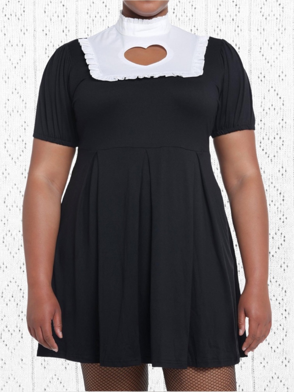 Kawaii Black Mini Dress Cute White Heart Cutout Ruffle Bib Sz XL/XXL